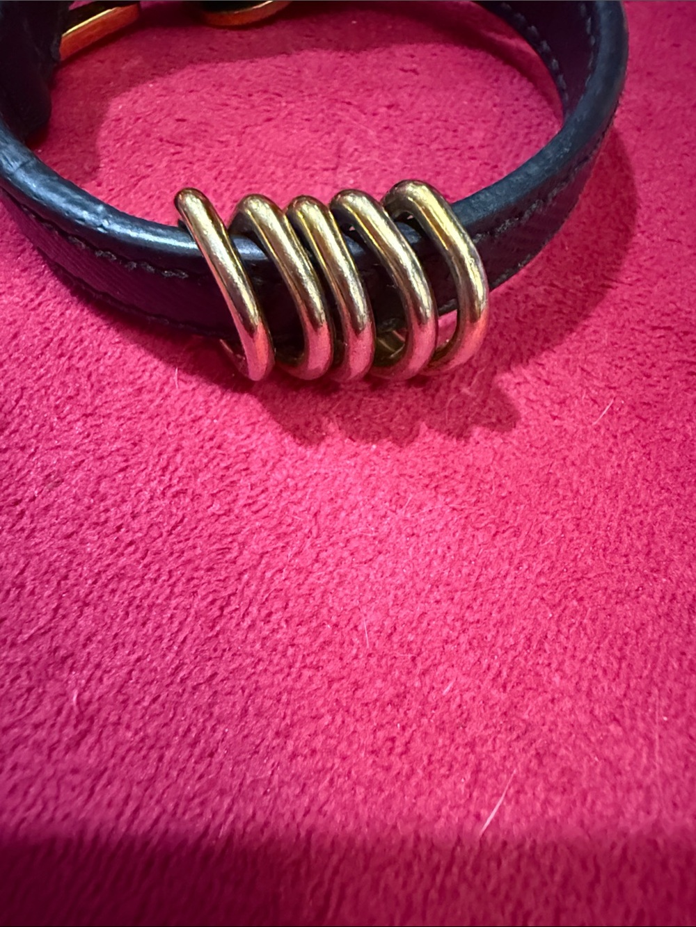 Prada Black Saffiano Leather Bracelet with Gold Disc Charm - Picture 4 of 10